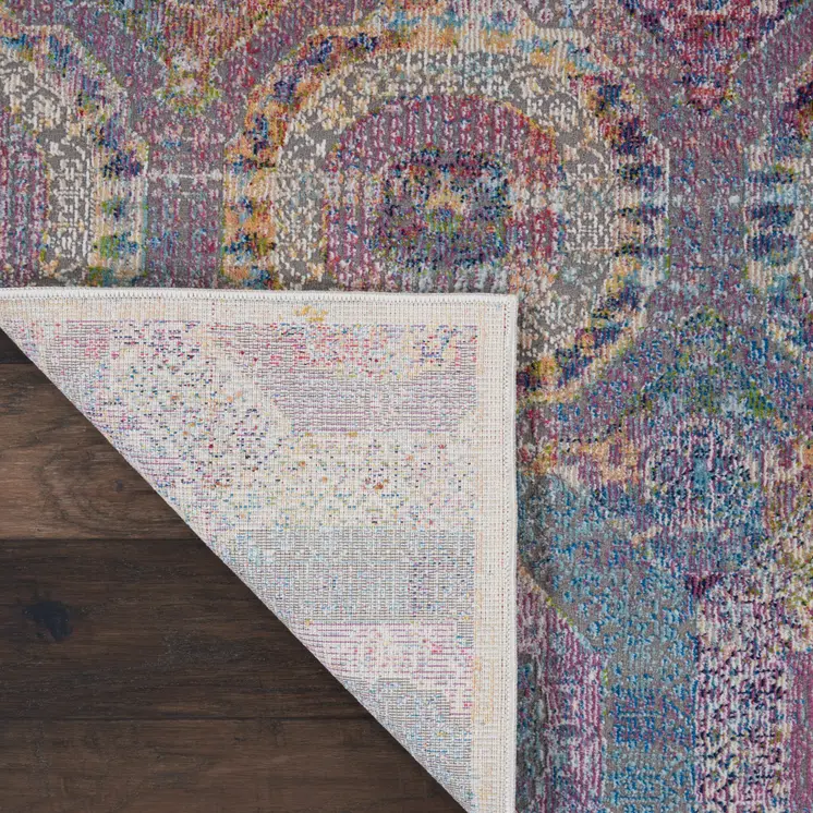 8' Blue Red and Orange Geometric Distressed Non Skid Runner Rug