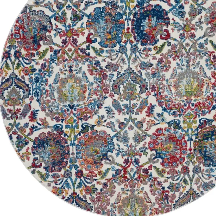 8' Blue Red and Orange Geometric Distressed Non Skid Runner Rug