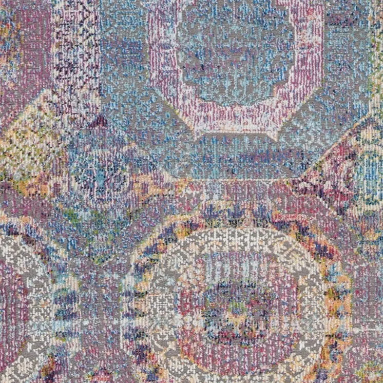 8' Blue Red and Orange Geometric Distressed Non Skid Runner Rug