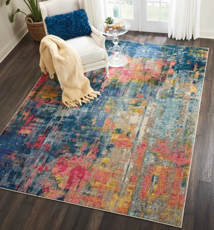 8' X 11' Blue and Yellow Abstract Power Loom Area Rug
