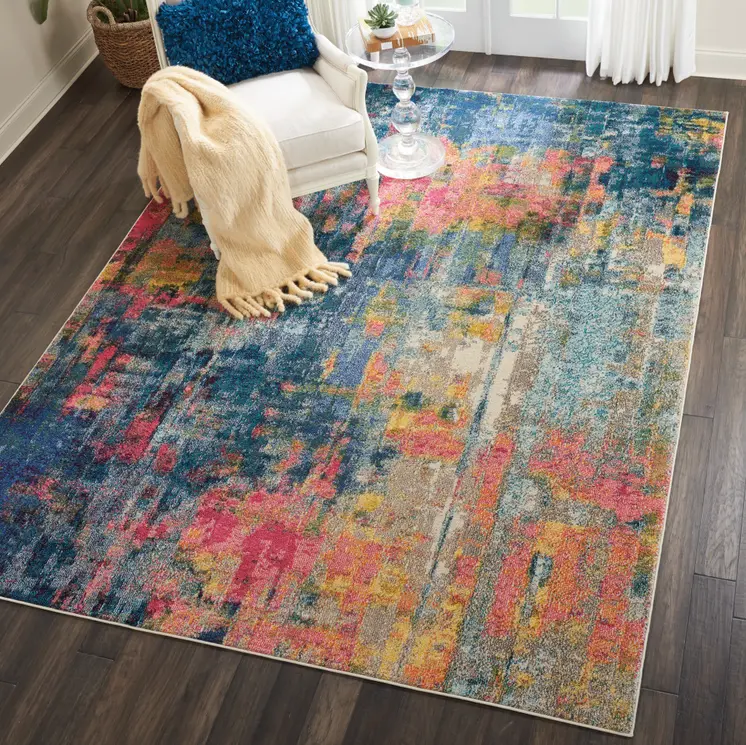 8' X 11' Blue and Yellow Abstract Power Loom Area Rug