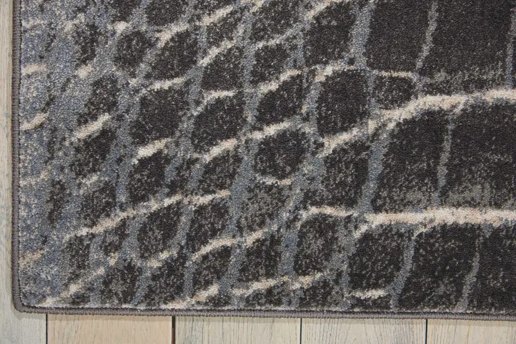 8' X 11' Beige Charcoal and Cream Animal Print Distressed Non Skid Area Rug