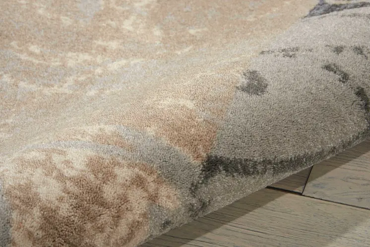 8' X 11' Tan Black and Ivory Floral Vines Non Skid Area Rug