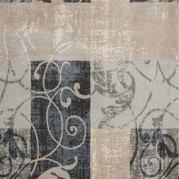 8' X 11' Tan Black and Ivory Floral Vines Non Skid Area Rug