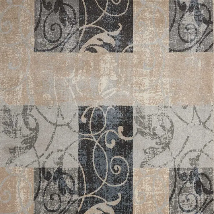 8' X 11' Tan Black and Ivory Floral Vines Non Skid Area Rug