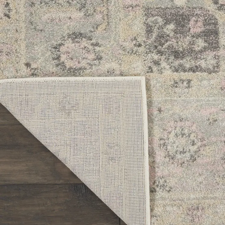 8' X 10' Ivory Pink And Gray Floral Medallion Distressed Area Rug