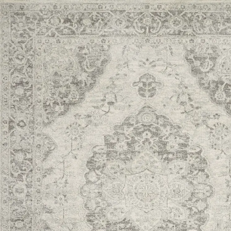 8' X 10' Ivory And Gray Floral Medallion Distressed Area Rug