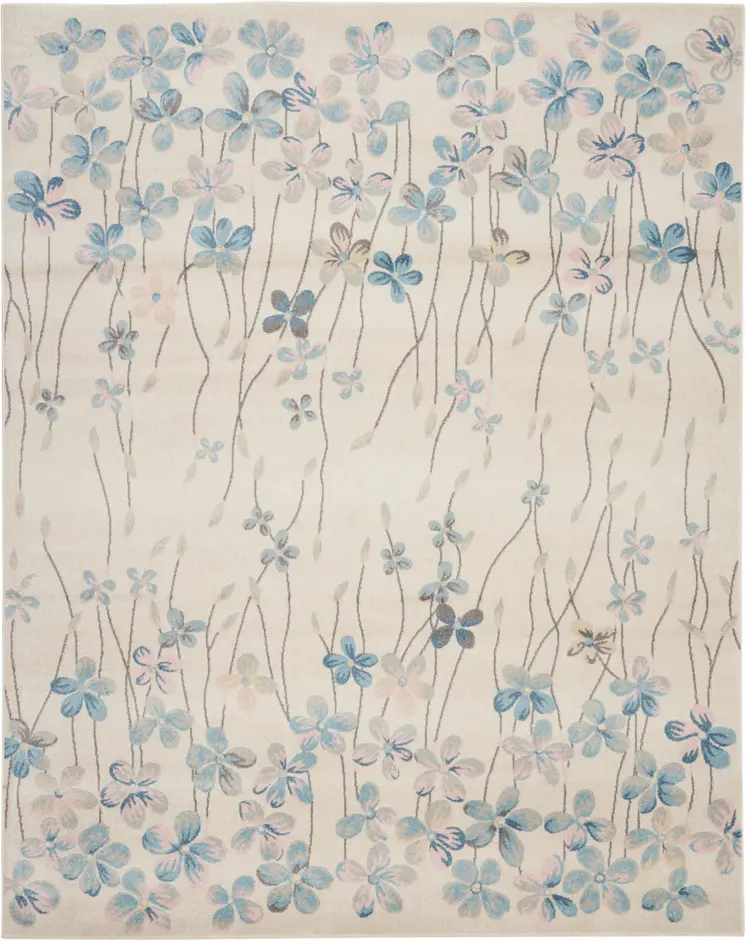 8' X 10' Ivory And Blue Floral Medallion Area Rug