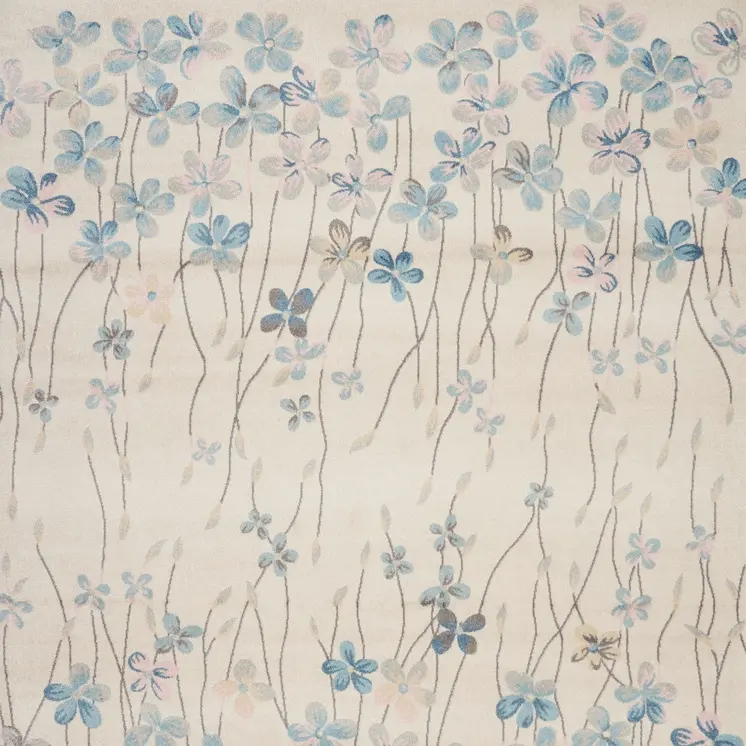 8' X 10' Ivory And Blue Floral Medallion Area Rug