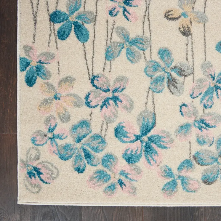 8' X 10' Ivory And Blue Floral Medallion Area Rug