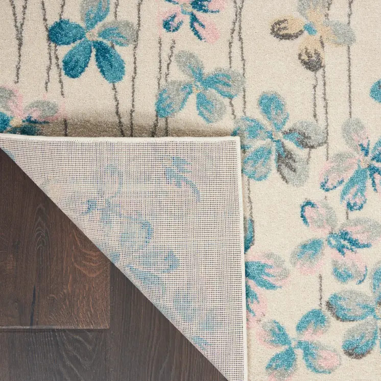8' X 10' Ivory And Blue Floral Medallion Area Rug