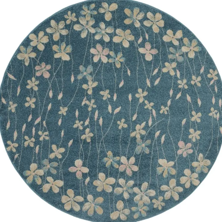 8' X 10' Ivory And Blue Floral Medallion Area Rug
