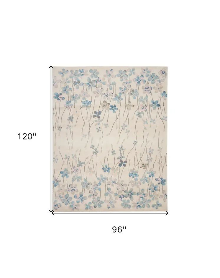 8' X 10' Ivory And Blue Floral Medallion Area Rug