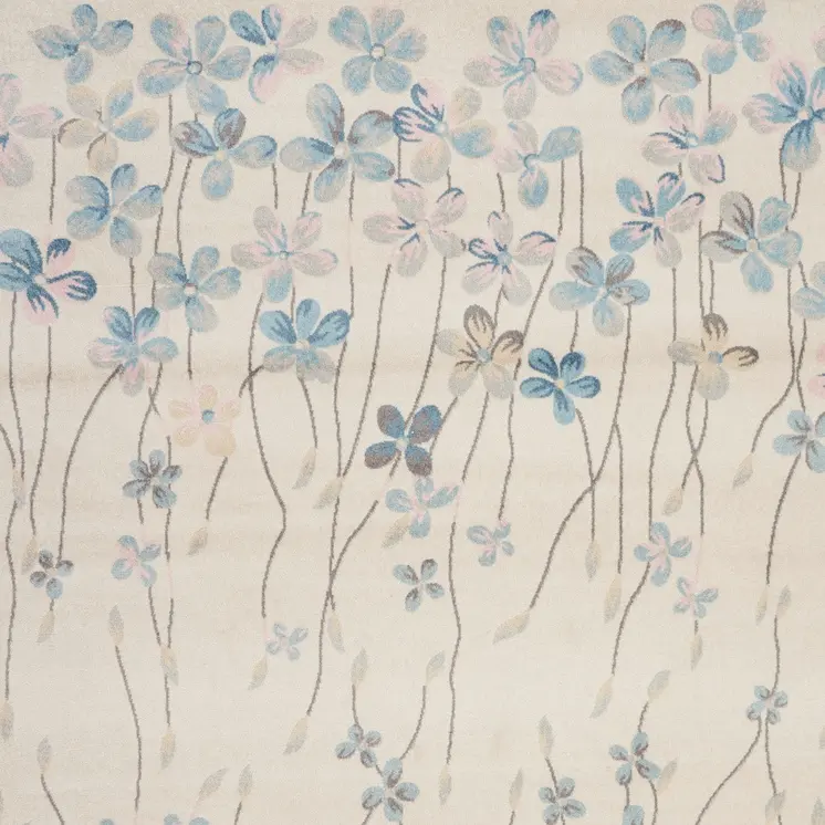 8' X 10' Ivory And Blue Floral Medallion Area Rug