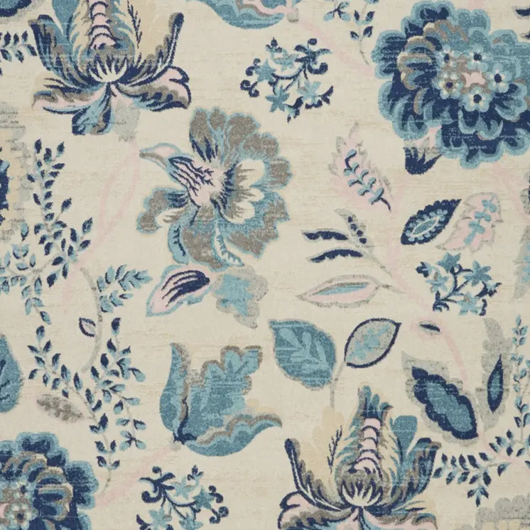 8' X 10' Ivory Navy Blue And Light Blue Floral Area Rug