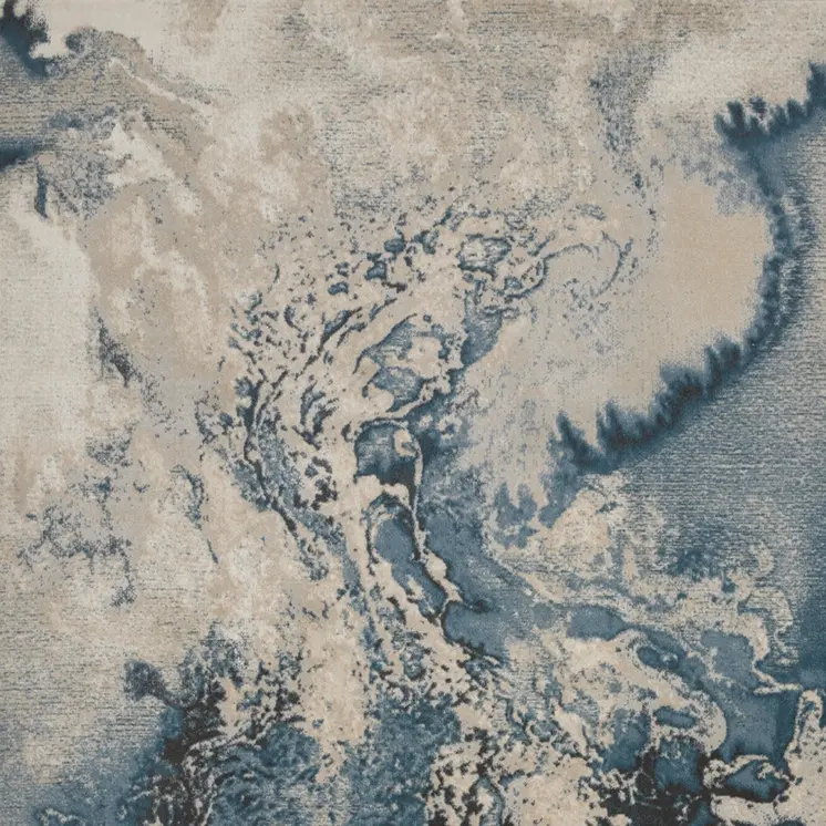 8' X 11' Ivory Teal Blue and Black Abstract Non Skid Area Rug