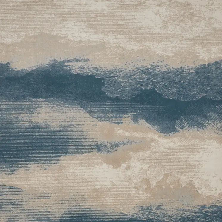 8' X 11' Ivory and Teal Blue Abstract Non Skid Area Rug