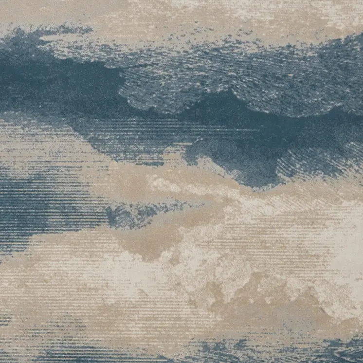 8' X 11' Ivory and Teal Blue Abstract Non Skid Area Rug