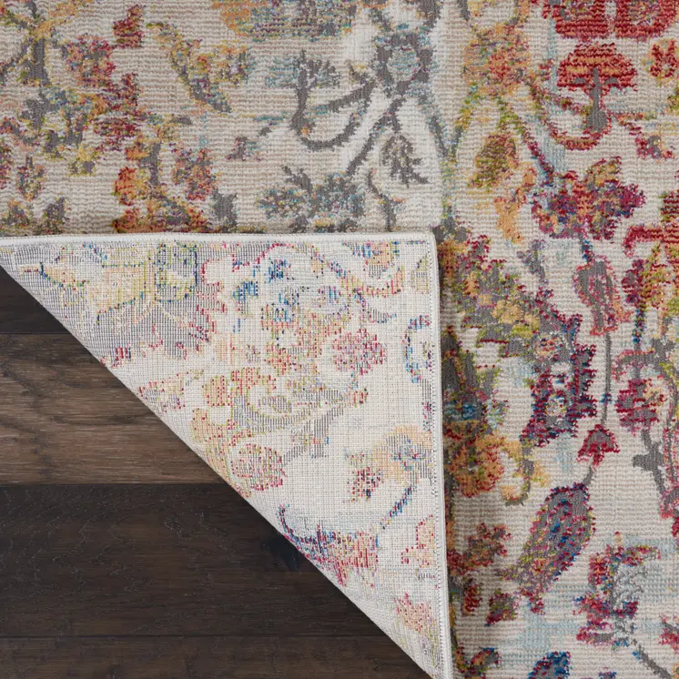 5' X 8' Ivory Gray and Orange Floral Distressed Non Skid Area Rug