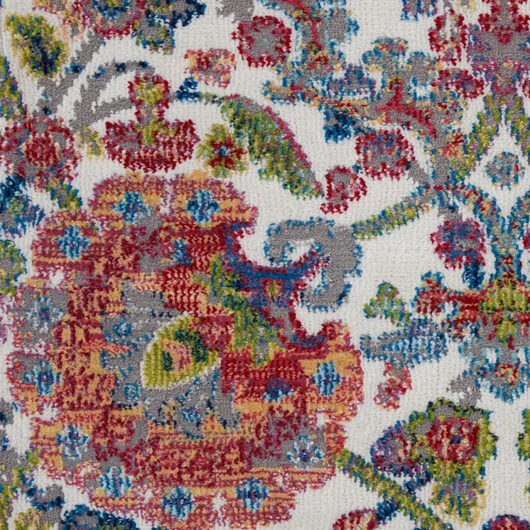 8' Ivory Blue and Gray Floral Distressed Non Skid Runner Rug