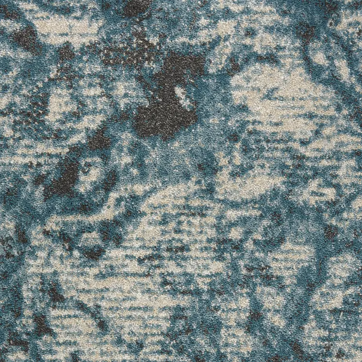 8' Navy Blue and Ivory Floral Medallion Distressed Non Skid Runner Rug