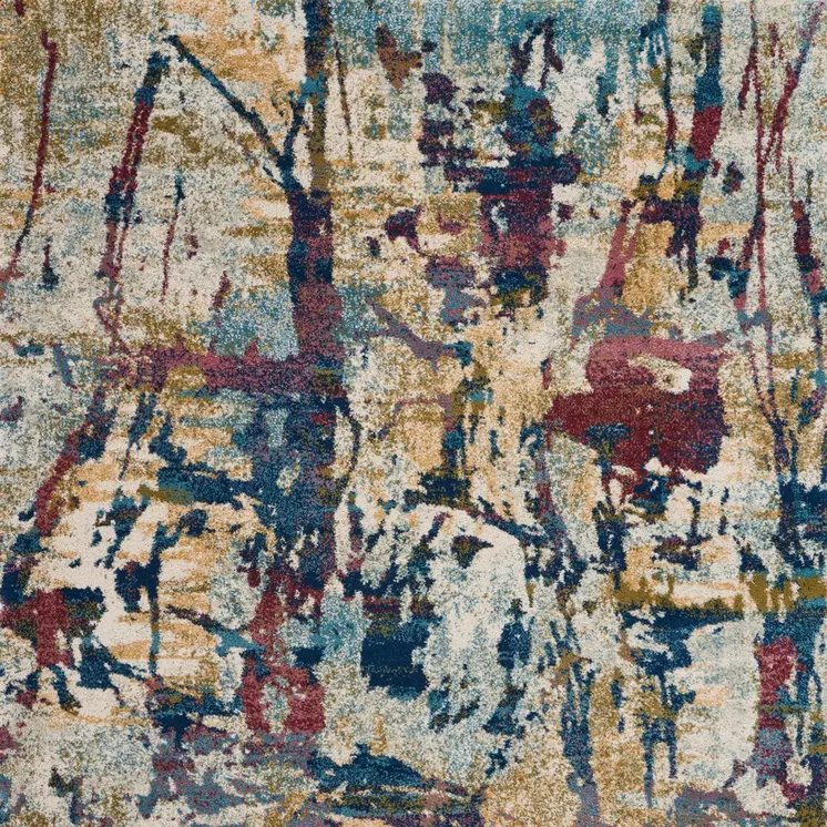 5' X 7' Cream Blue and Green Abstract Distressed Area Rug
