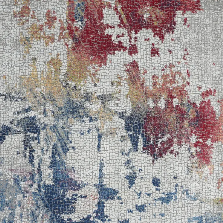 5' X 8' Ivory Red and Blue Abstract Distressed Non Skid Area Rug