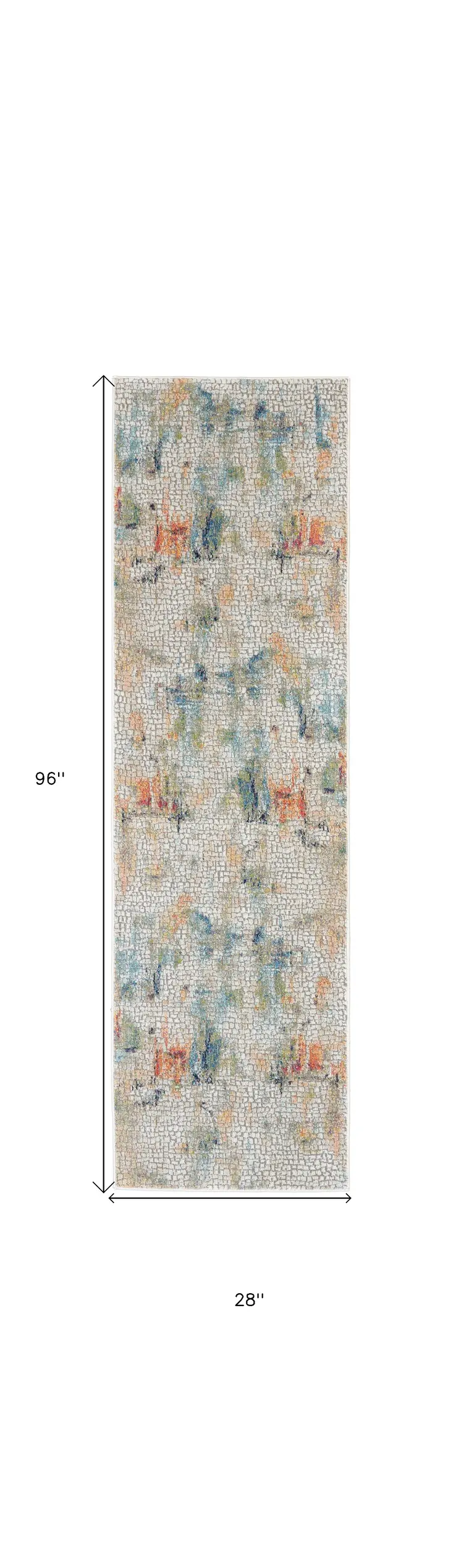 8' Ivory Blue and Gray Abstract Distressed Non Skid Runner Rug