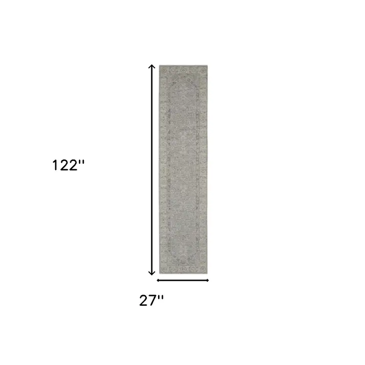 10' Gray Floral Runner Rug