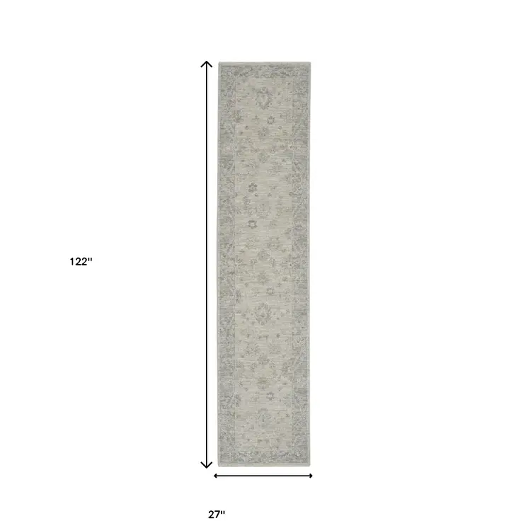 10' Gray Floral Runner Rug