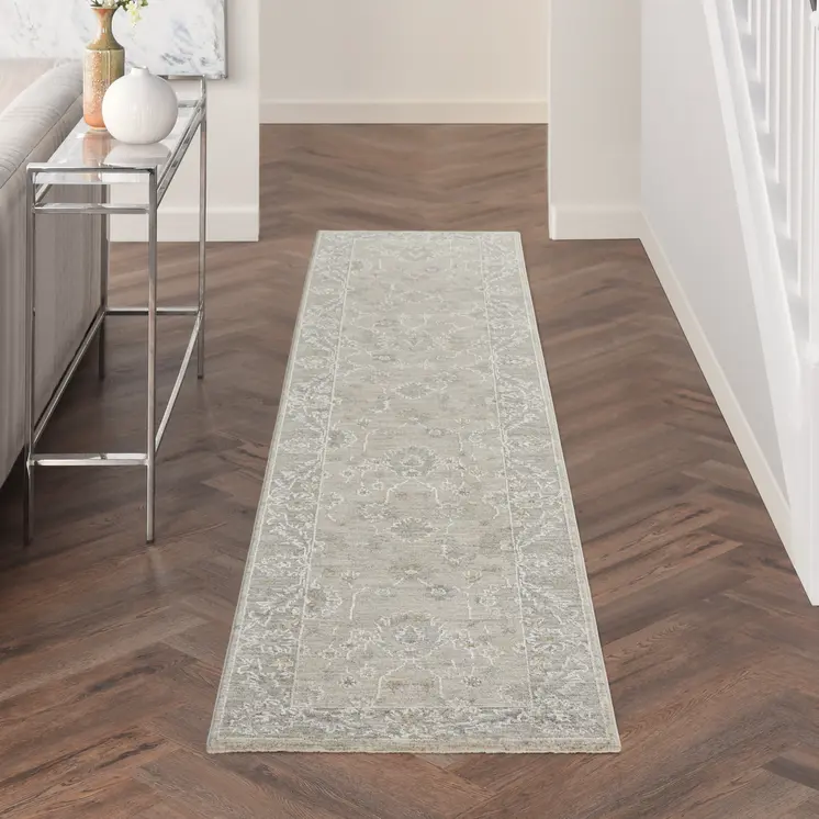 10' Gray Floral Runner Rug