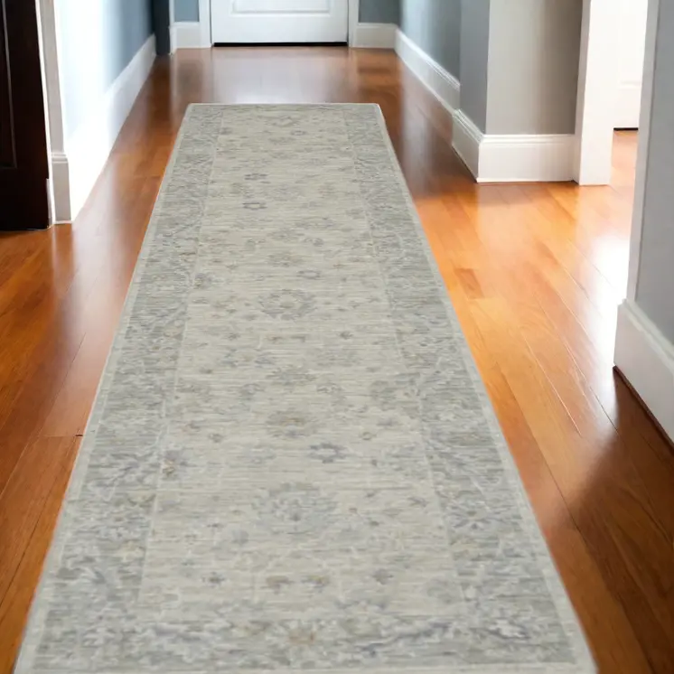 10' Gray Floral Runner Rug