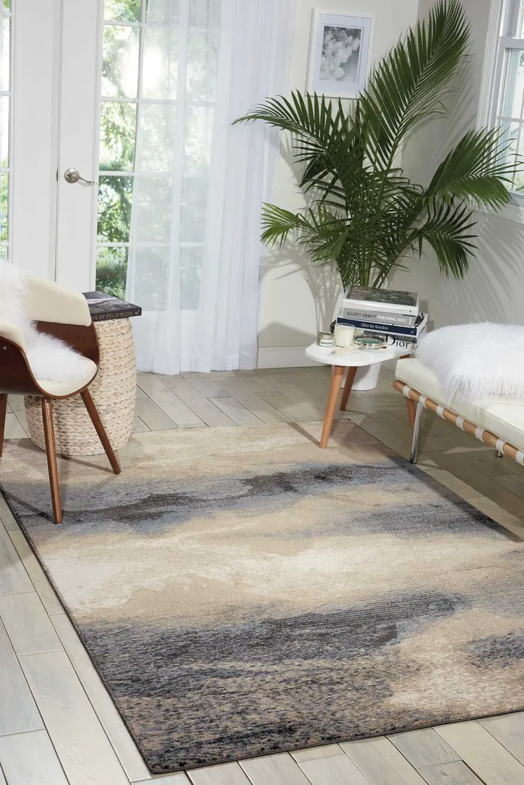 7' X 10' Gray Black and Beige Abstract Non Skid Area Rug