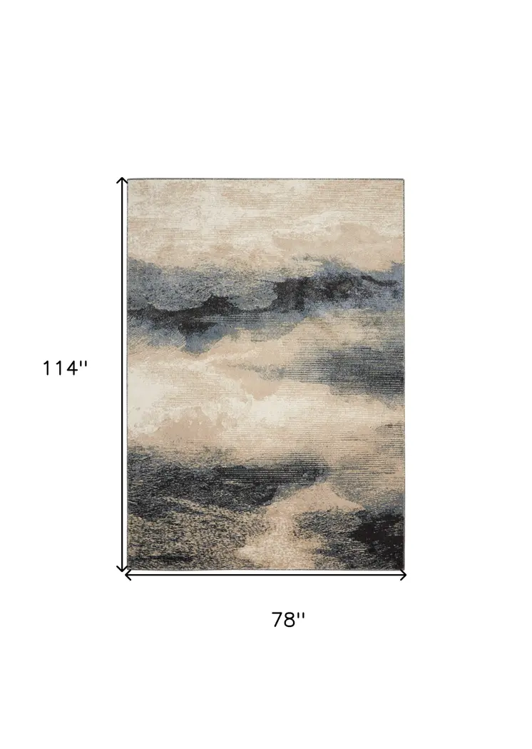 7' X 10' Gray Black and Beige Abstract Non Skid Area Rug