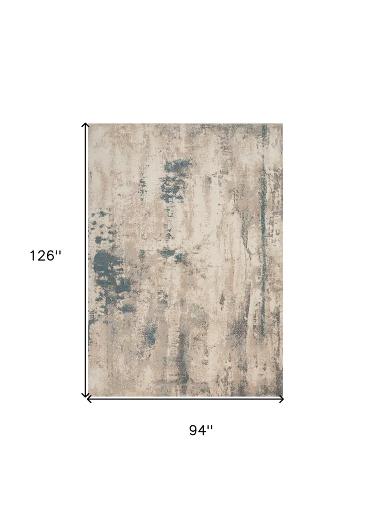 8' X 11' Ivory and Teal Blue Abstract Non Skid Area Rug
