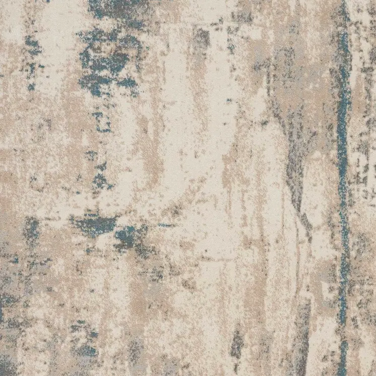 8' X 11' Ivory and Teal Blue Abstract Non Skid Area Rug