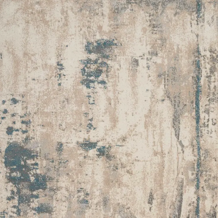 8' X 11' Ivory and Teal Blue Abstract Non Skid Area Rug