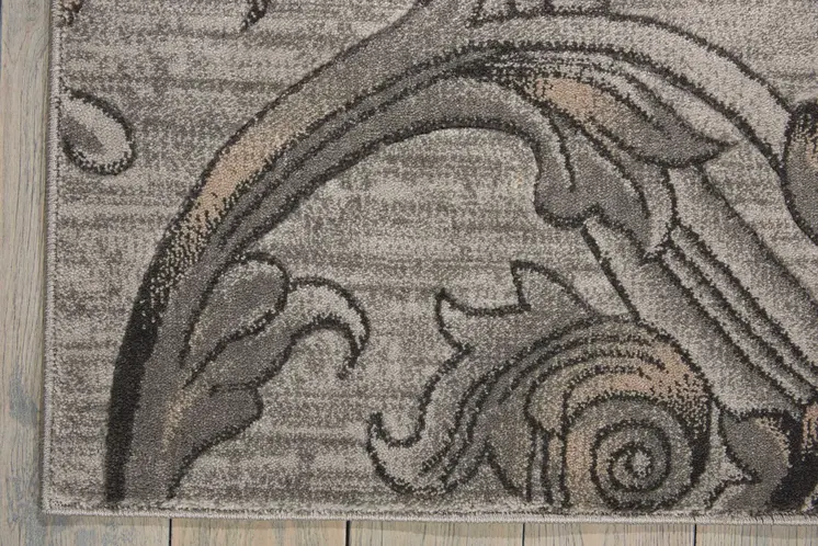 8' X 11' Graphite and Black Floral Vines Non Skid Area Rug
