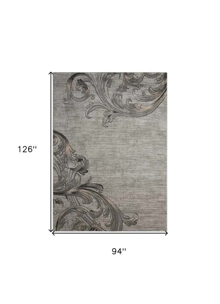 8' X 11' Graphite and Black Floral Vines Non Skid Area Rug