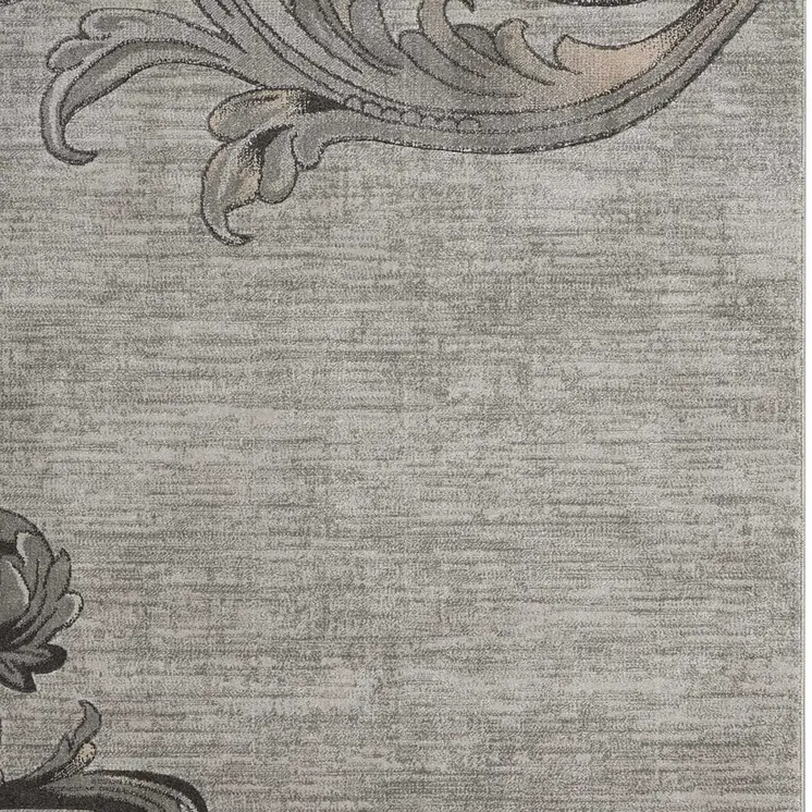 8' X 11' Graphite and Black Floral Vines Non Skid Area Rug