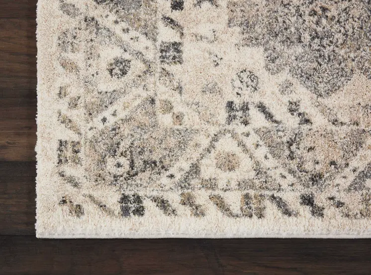 5' X 7' Cream and Gray Floral Distressed Area Rug