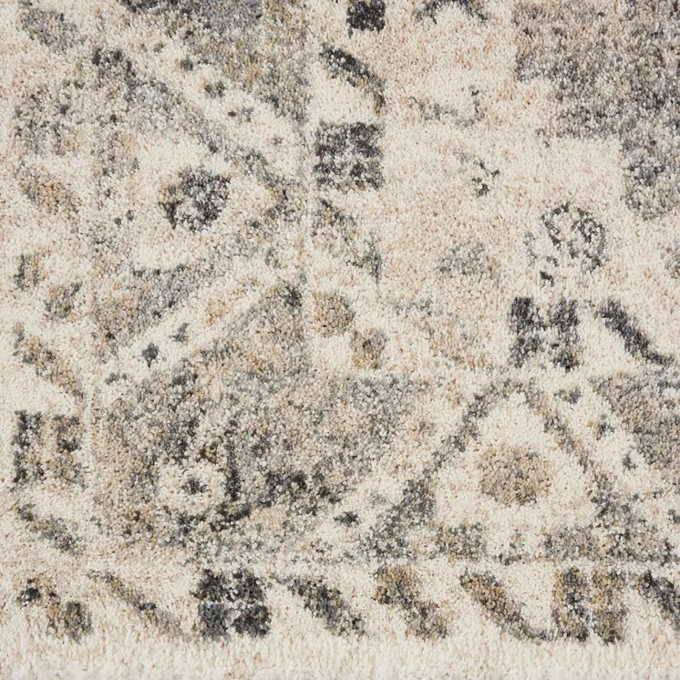 5' X 7' Cream and Gray Floral Distressed Area Rug