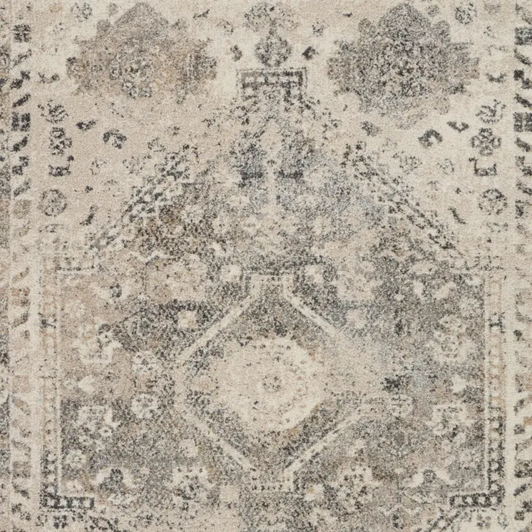 5' X 7' Cream and Gray Floral Distressed Area Rug