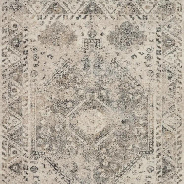 5' X 7' Cream and Gray Floral Distressed Area Rug