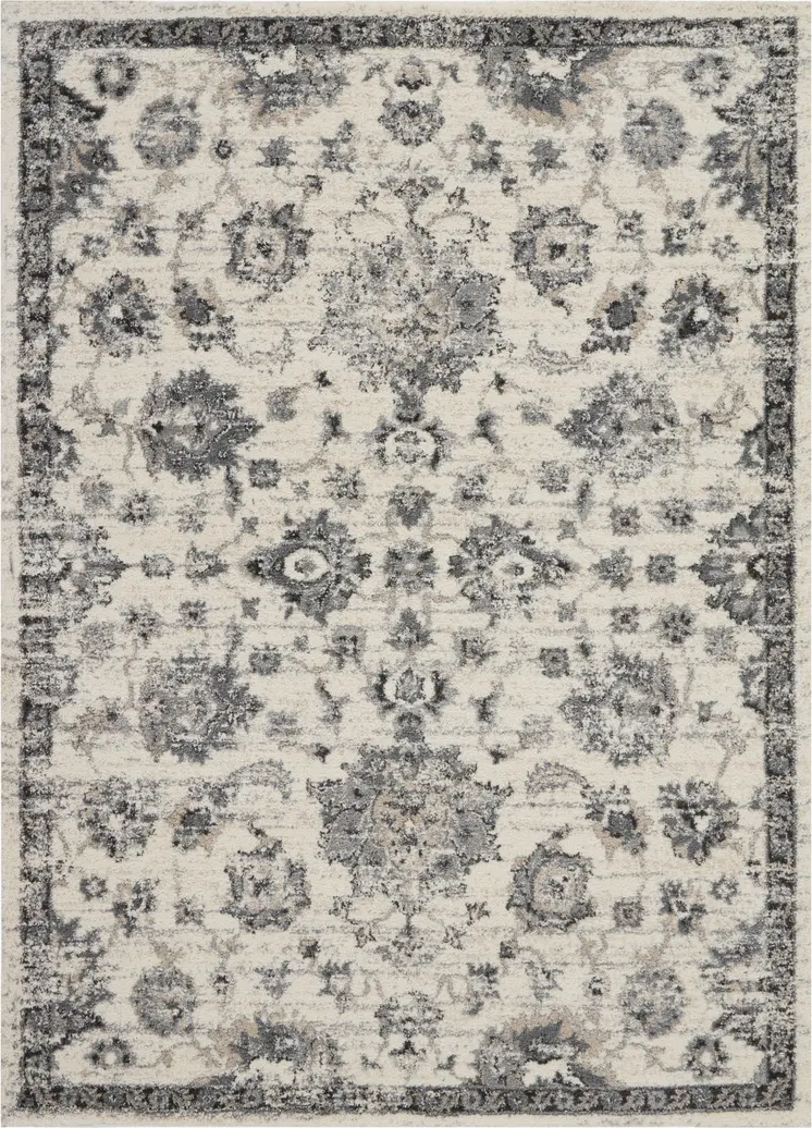5' X 7' Cream and Gray Floral Distressed Area Rug
