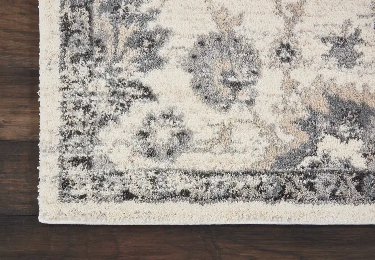 5' X 7' Cream and Gray Floral Distressed Area Rug