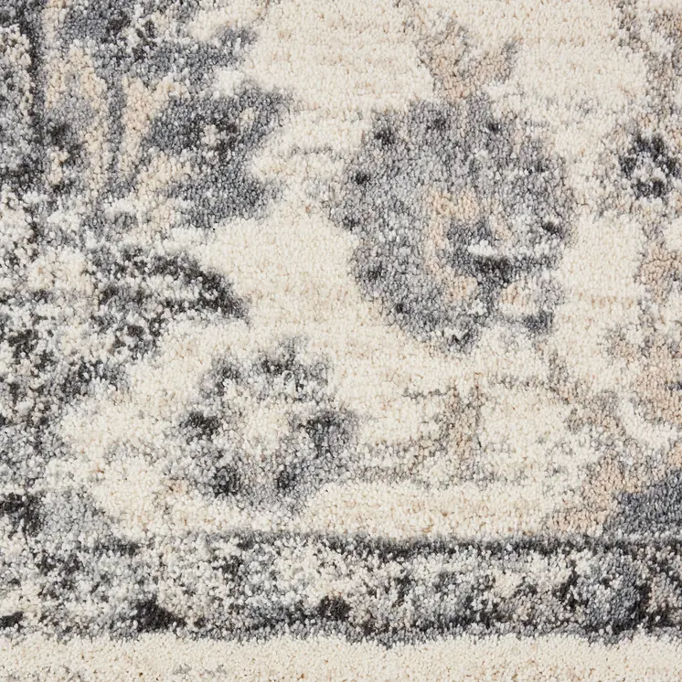 5' X 7' Cream and Gray Floral Distressed Area Rug