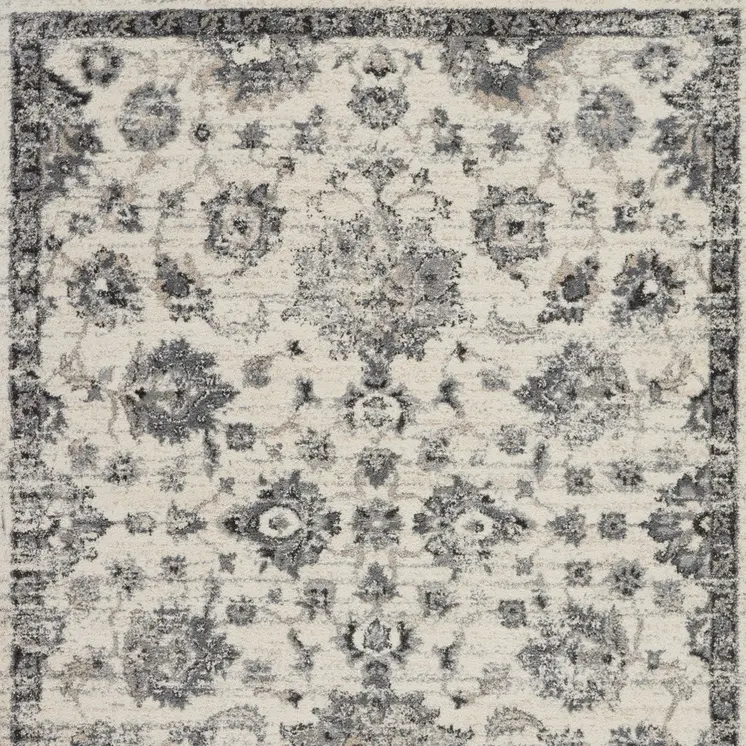 5' X 7' Cream and Gray Floral Distressed Area Rug