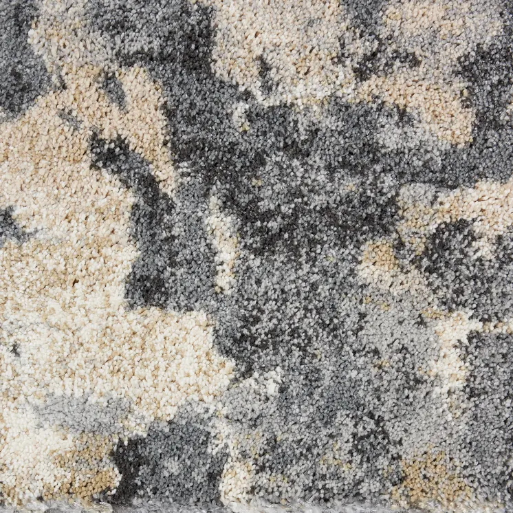 8' Ivory Black and Gray Abstract Distressed Runner Rug