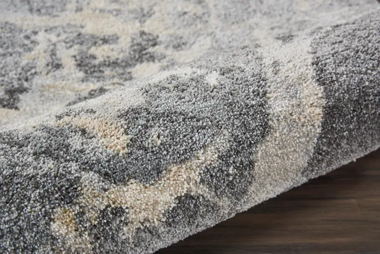 8' Ivory Black and Gray Abstract Distressed Runner Rug